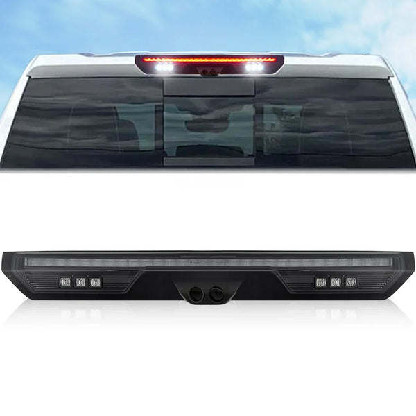 Recon Lighting GMC and Chevy 19-24 SierraSilverado 1500 and 20-24 25003500 - Red 3rd Brake w CREE Cargo LEDs - Replaces LED Brake Light w Cargo Camera - FITS 2 Camera Models ONLY - Smoked 264101CAM2BK
