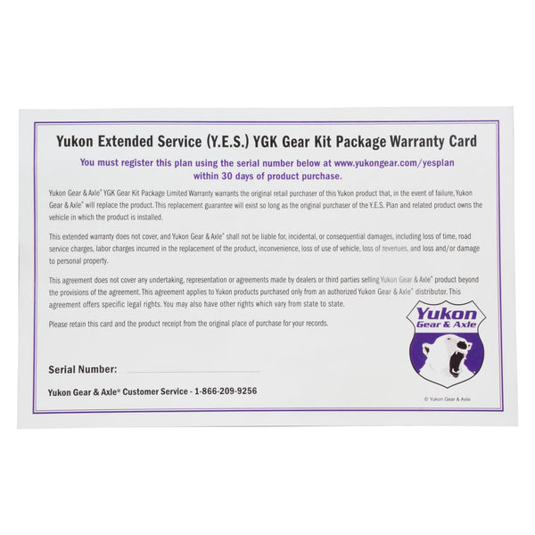 Yukon Gear and Axle Yukon Extended Service (YES) Plan Warranty for Yukon Gear Kits YESYGK