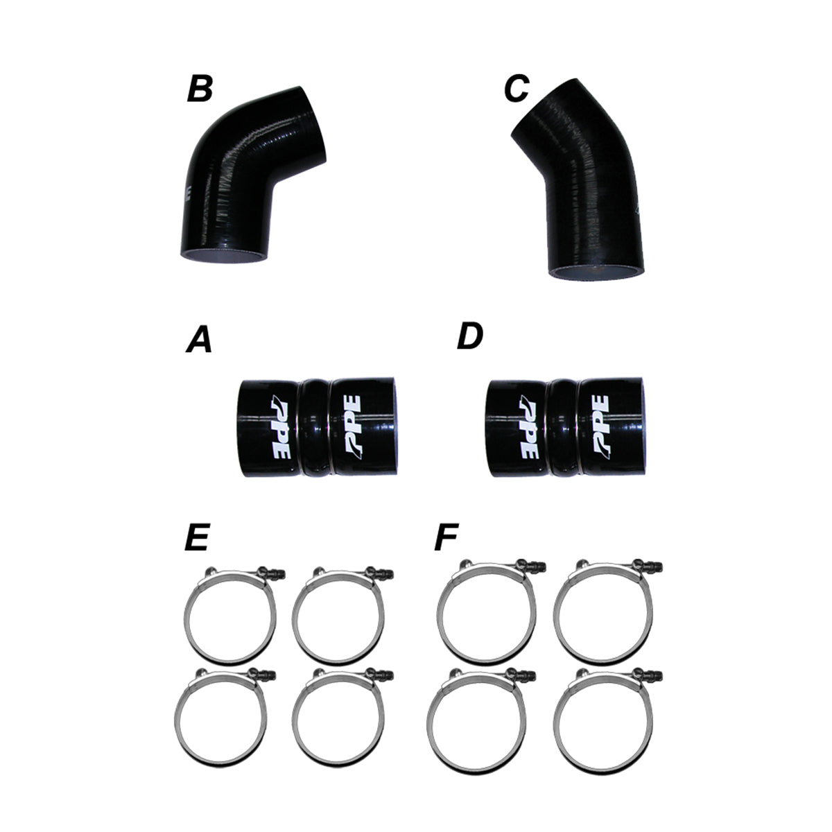 Pacific Engineering PPE Turbo Charge Pipes Silicone Hose Kit with Stainless Steel Clamps - GM 6.6L Duramax 2004.5-2005 LLY 115910405