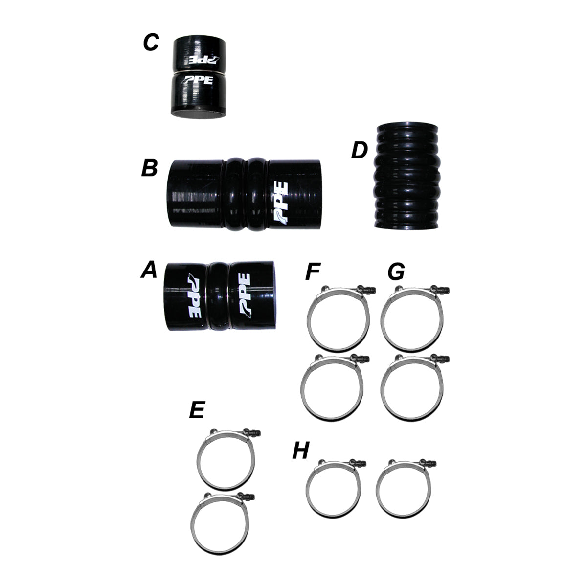 Pacific Engineering PPE Turbo Charge Pipes Silicone Hose Kit with Stainless Steel Clamps - GM 6.6L Duramax 2011-2016 LML 115911114