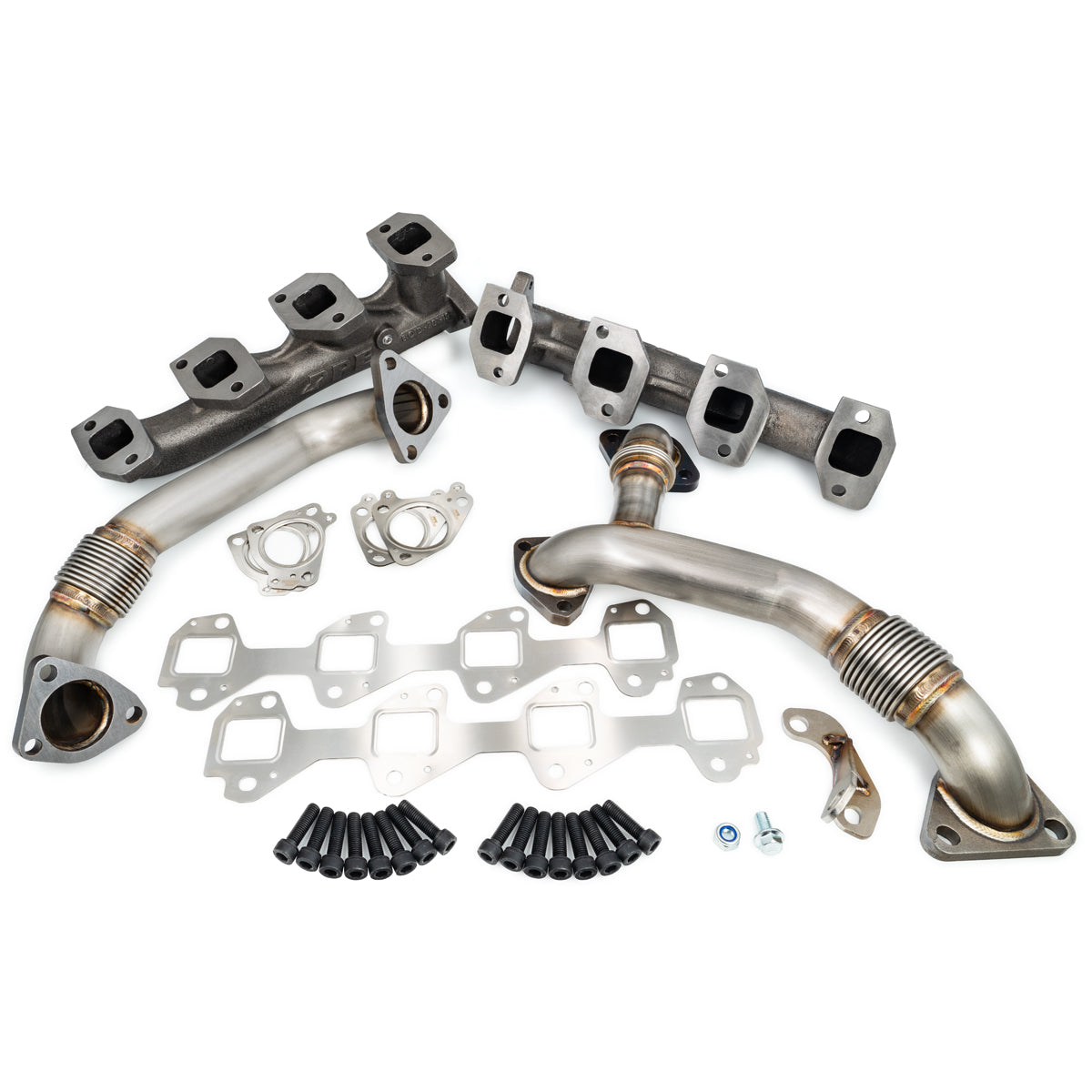 Pacific Engineering PPE Power High Flow Exhaust Manifold and Up-Pipe Kit - 2006-2007 GM 6.6L LBZ California Emissions - Raw 116111600