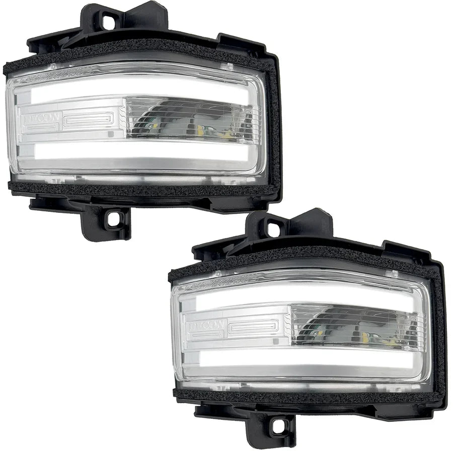 Recon Lighting Ford 17-23 F250F350F450 Superduty Side Mirror Lenses 2-Piece Set w WHITE LED Running Lights AMBER Flashing LED Turn Signals and WHITE LED Spot Lights - Clear Lens 264245WHCLX