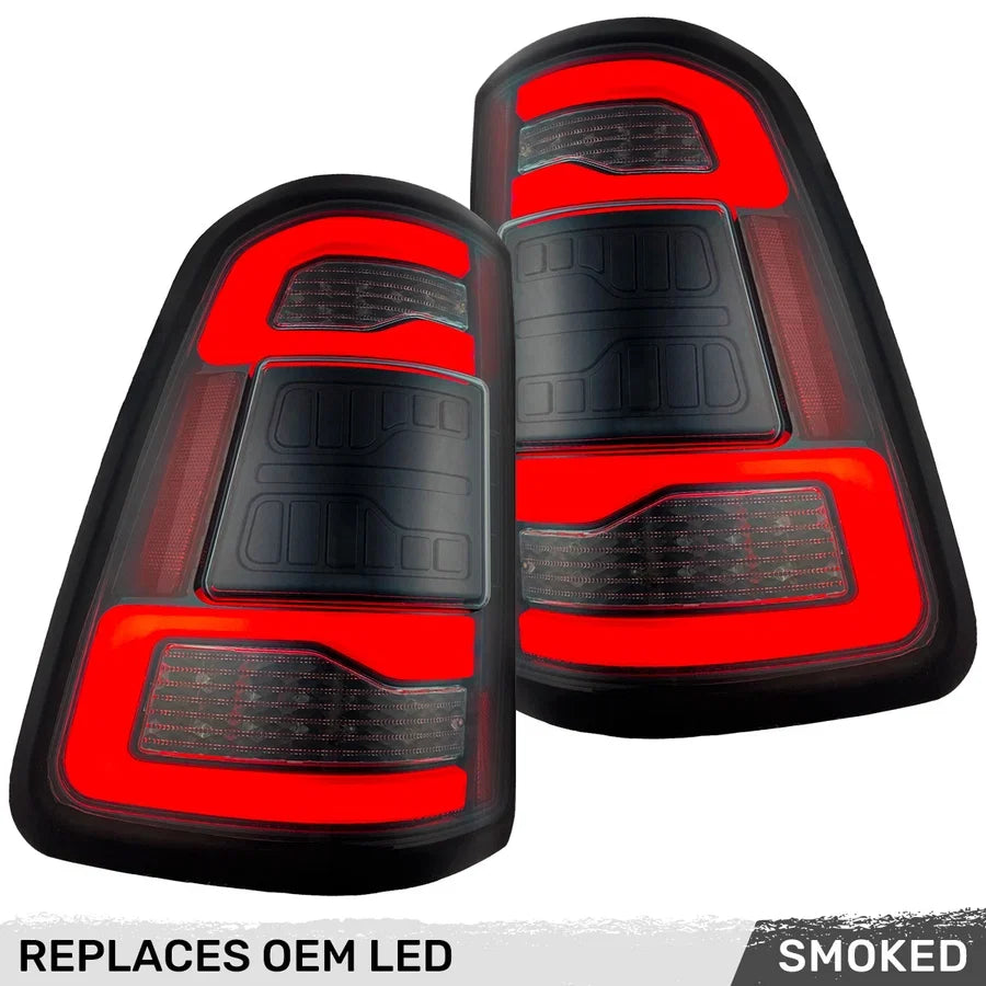 Recon Lighting Recon Lighting Dodge 19-25 RAM Heavy Duty 25003500 OLED TAIL LIGHTS Replaces Factory OEM LED Tail Lights with Blind Spot Sensor - Smoked Lens 264538LEDBK | 264538LEDBK
