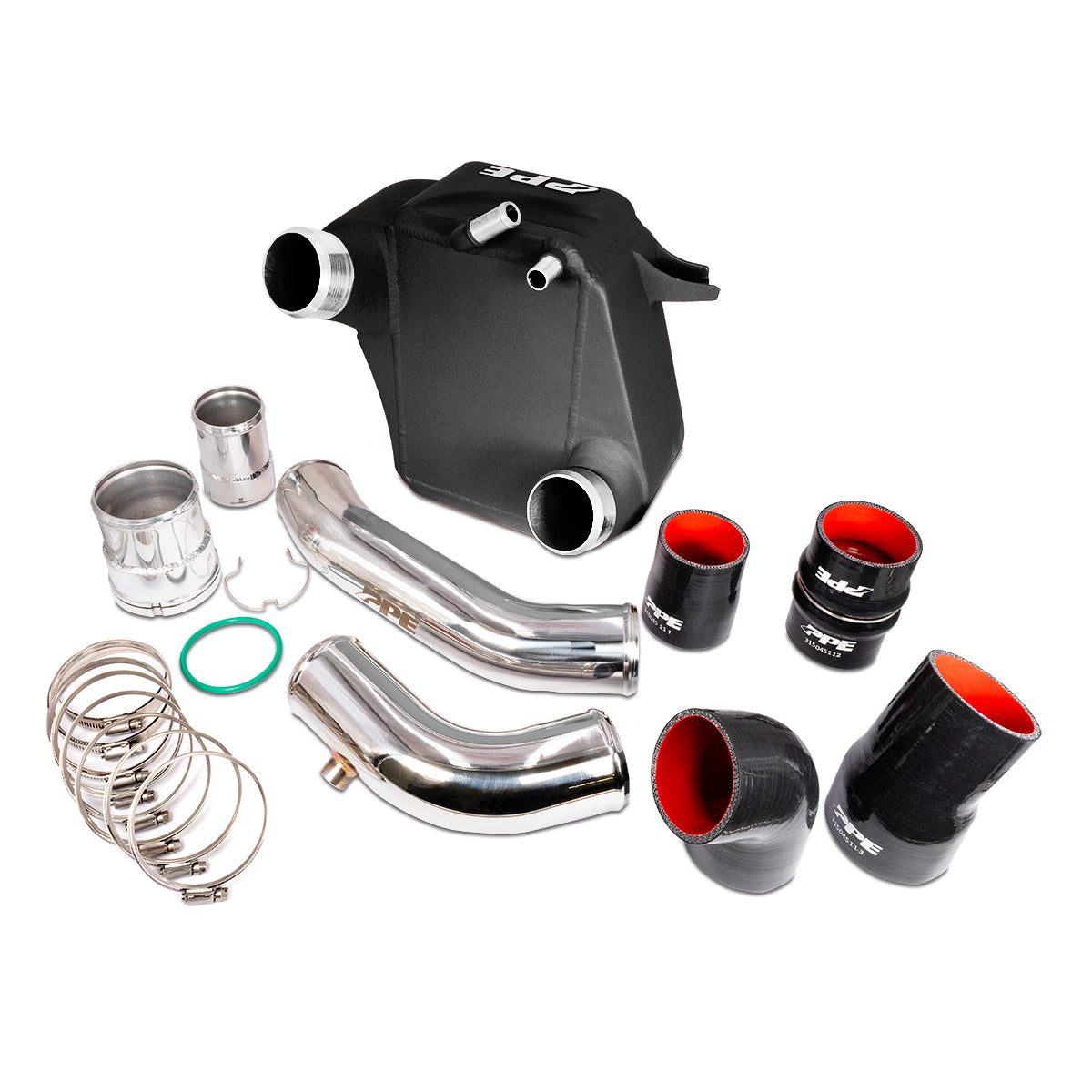 Pacific Engineering PPE Air to Water Intercooler Kit - Ford 6.7L Power Stroke 2011-2026 - Black I C - Polished Pipes 315045120