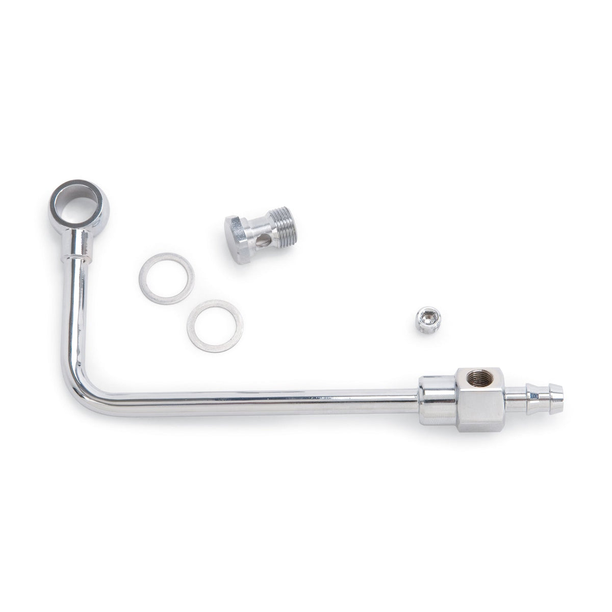Edelbrock CHROME STEEL FUEL LINE WITH 3 8 BARBED END INLET AND WOTHOUT FUEL FILTER 8126