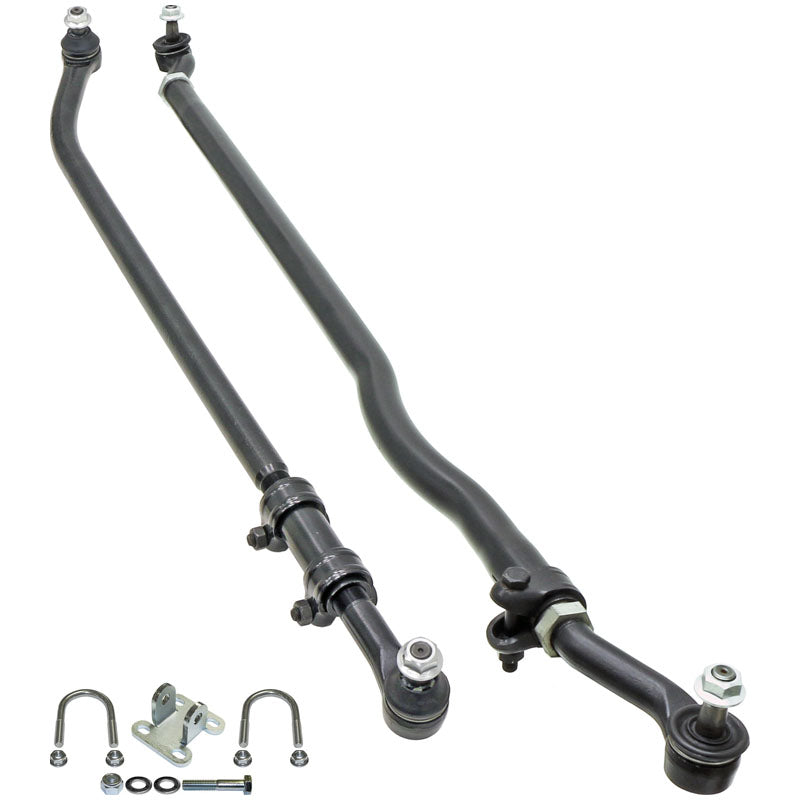 Rock Jock Currectlync JK Steering System incl. organically shaped forged drag link 42mm chromoly tie rod tube HD Steering Stabilizer Shock Mounting Kit JK-9704