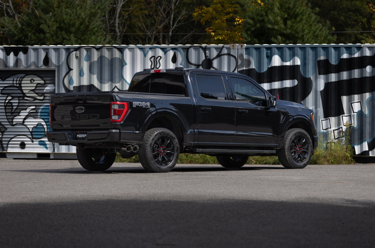 MBRP 2021 2026 Ford F-150 2.7L EcoBoost 3.5L EcoBoost 5.0L Black-Coated Aluminized Steel 3 Cat-Back Single Side Dual Outlet | S5277BLK