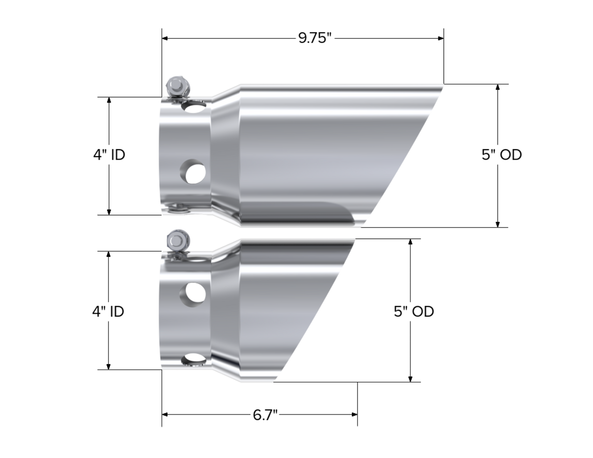 MBRP 2008 2026 Ford F-250 350 450 6.4L 6.7L PowerStroke T304 Stainless Steel Tip 4 inlet 5 Tip Cover Set - 6.75 ; 9.75 length | T5111