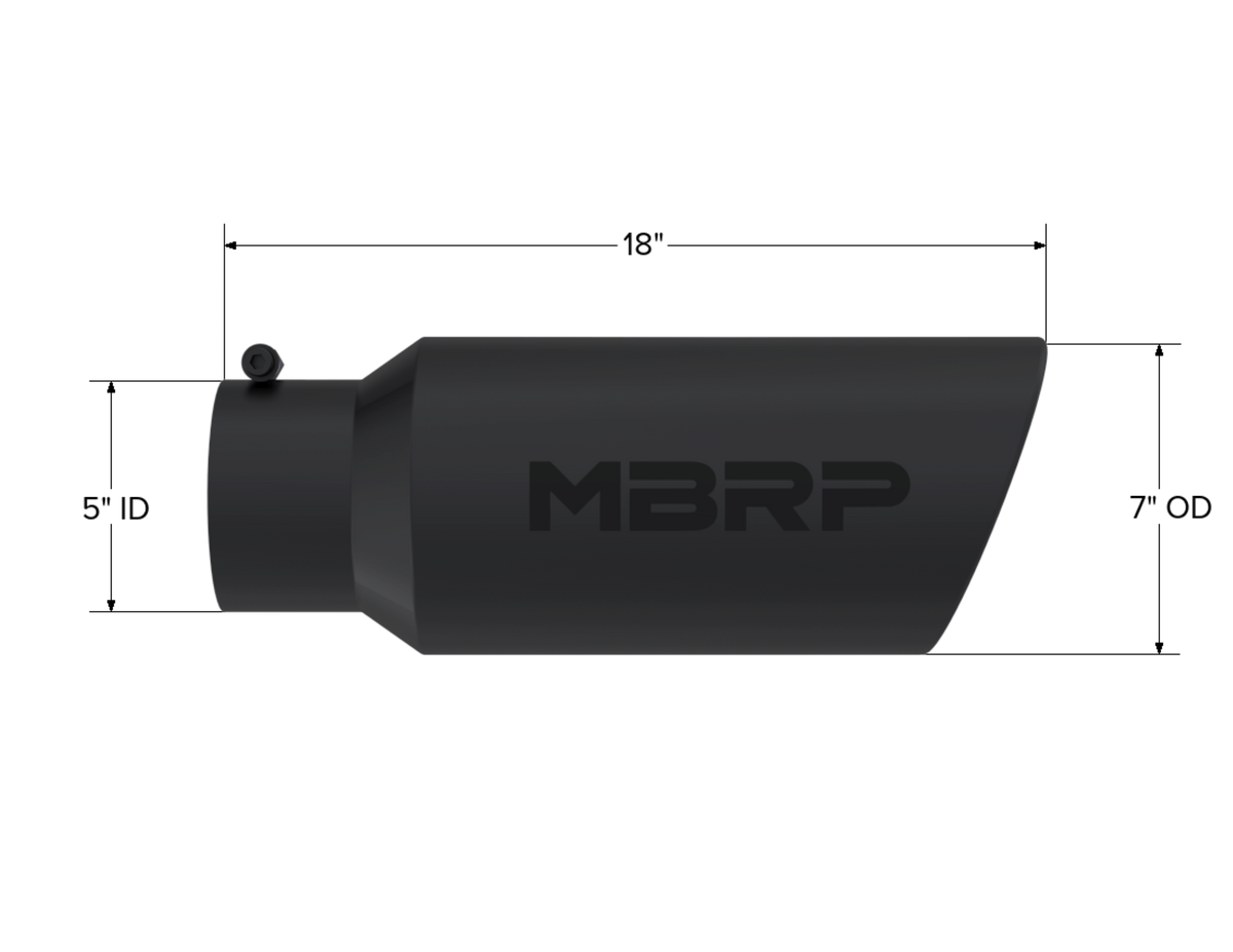 MBRP Black Coated Tip; 7 OD; Rolled End; 5 ID; 18 length T5127BLK
