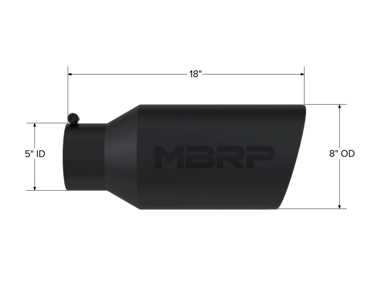 MBRP MBRP Black Coated Tip; 8 OD; Rolled end; 5 ID; 18 length T5129BLK | T5129BLK