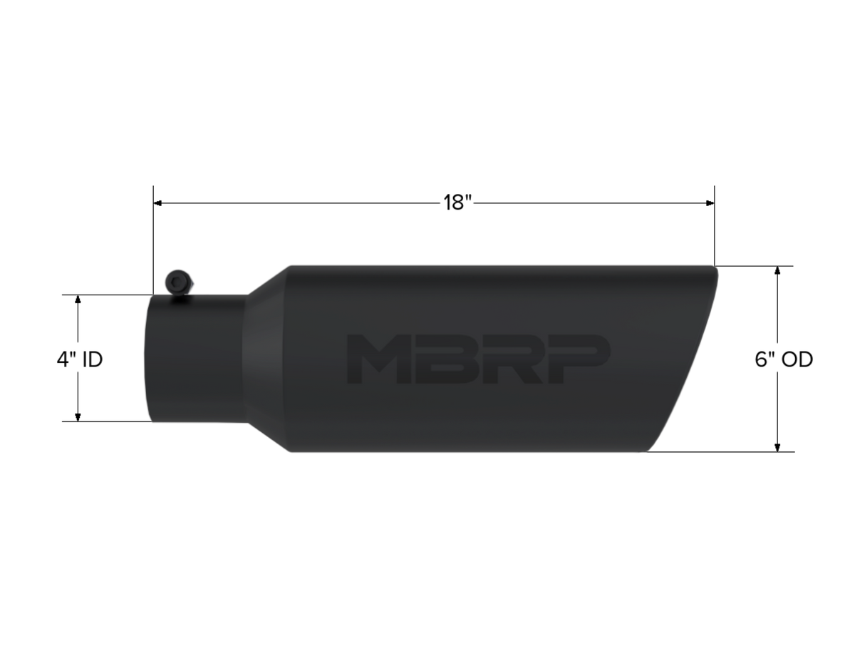 MBRP Black Coated Tip; 6 OD; Rolled end; 4 ID; 18 length T5130BLK