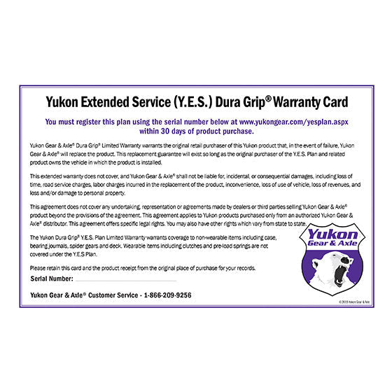 Yukon Gear and Axle Yukon Extended Service (YES) Plan Warranty for Yukon Dura Grip Limited Slip Diff YESPOSI | YESPOSI